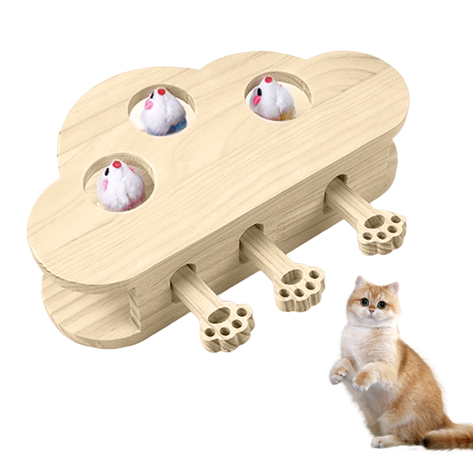 YIFAEUX Whack-A-Mole Cat Toy Wooden Interactive Cloud Shaped Cat Toy Whack A Mole Game Scratcher Cat Toy for Indoor Use