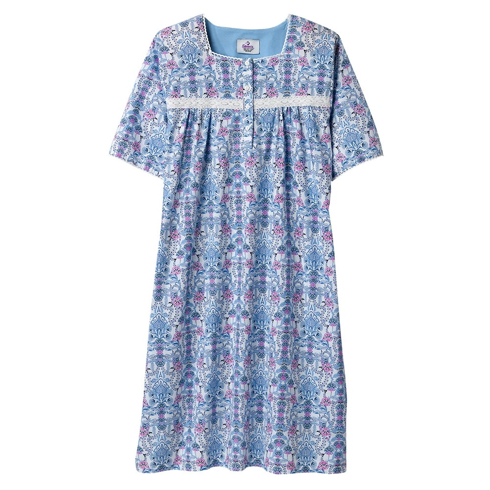 Silverts Women Open Back Hospital Gown, L, Blue Ceramic