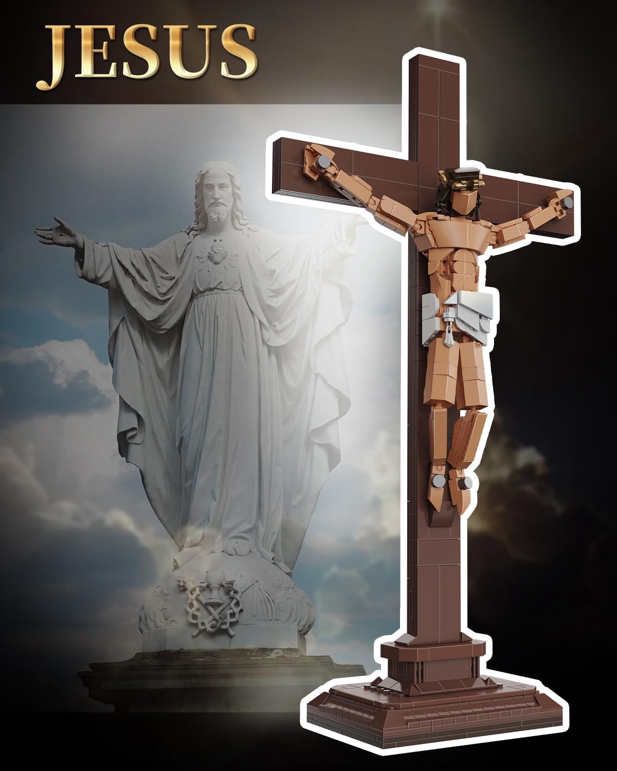 Jesus Crucifixion Building Blocks Set, Compatible Religious Christian Toy Gift for Adults, Bible Story Model for Home Church Office Decor, 588 PCS