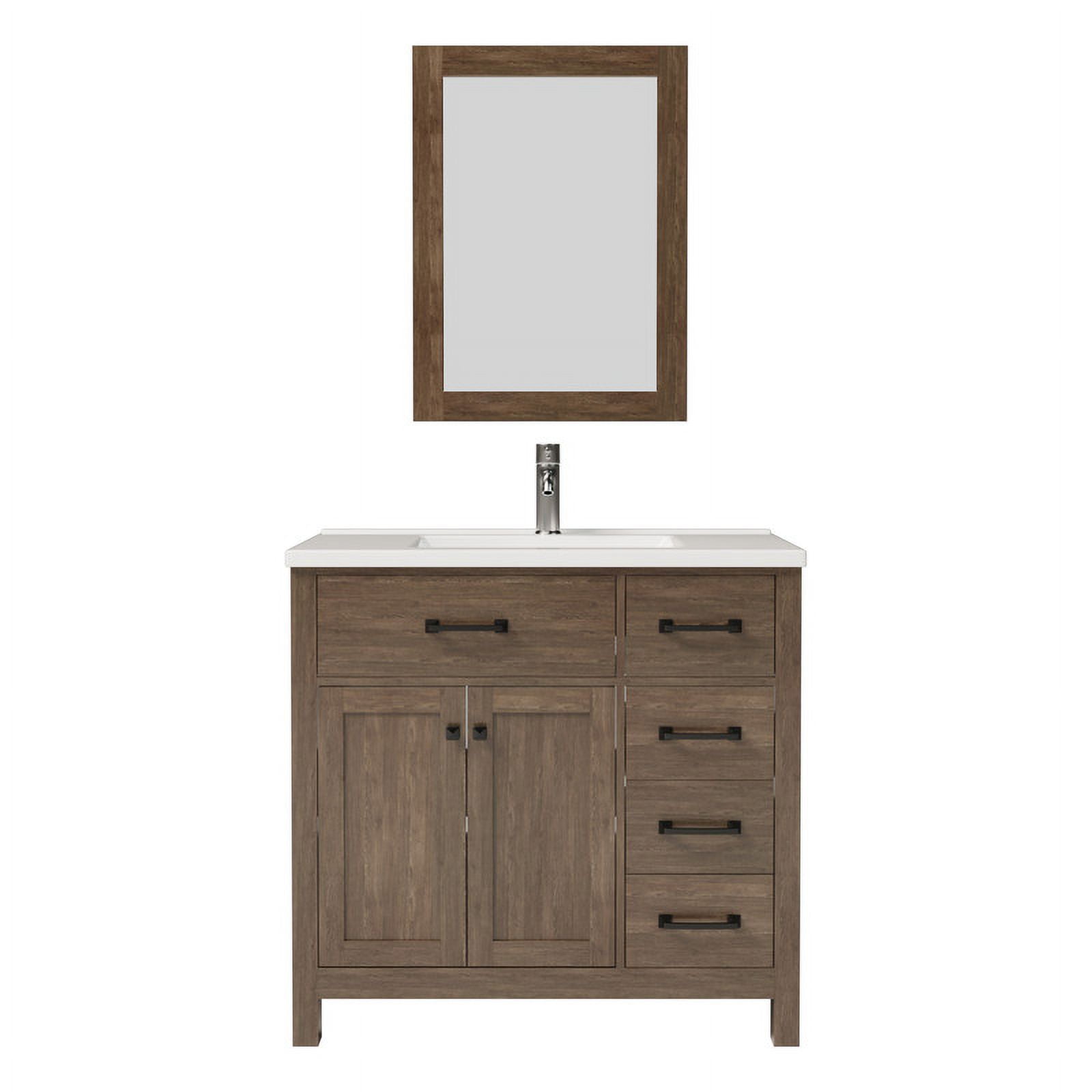 Wonline 36" Luxurious Bathroom Vanity Cabinet with Sink Combo Set，Undermount Ceramic Sink w/Thickened Wood,Faucet,Mirror,Brown