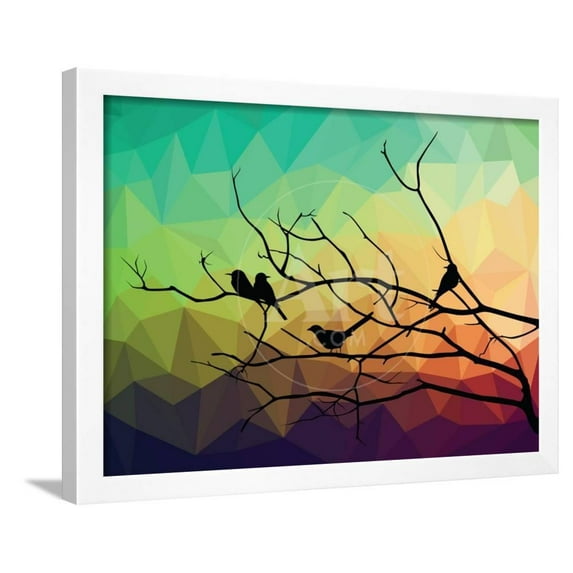 Animal of Wildlife Bird on Tree Branch and Low Poly Vector Background, Animals Framed Art Print Wall Art by ananaline Sold by Art.Com