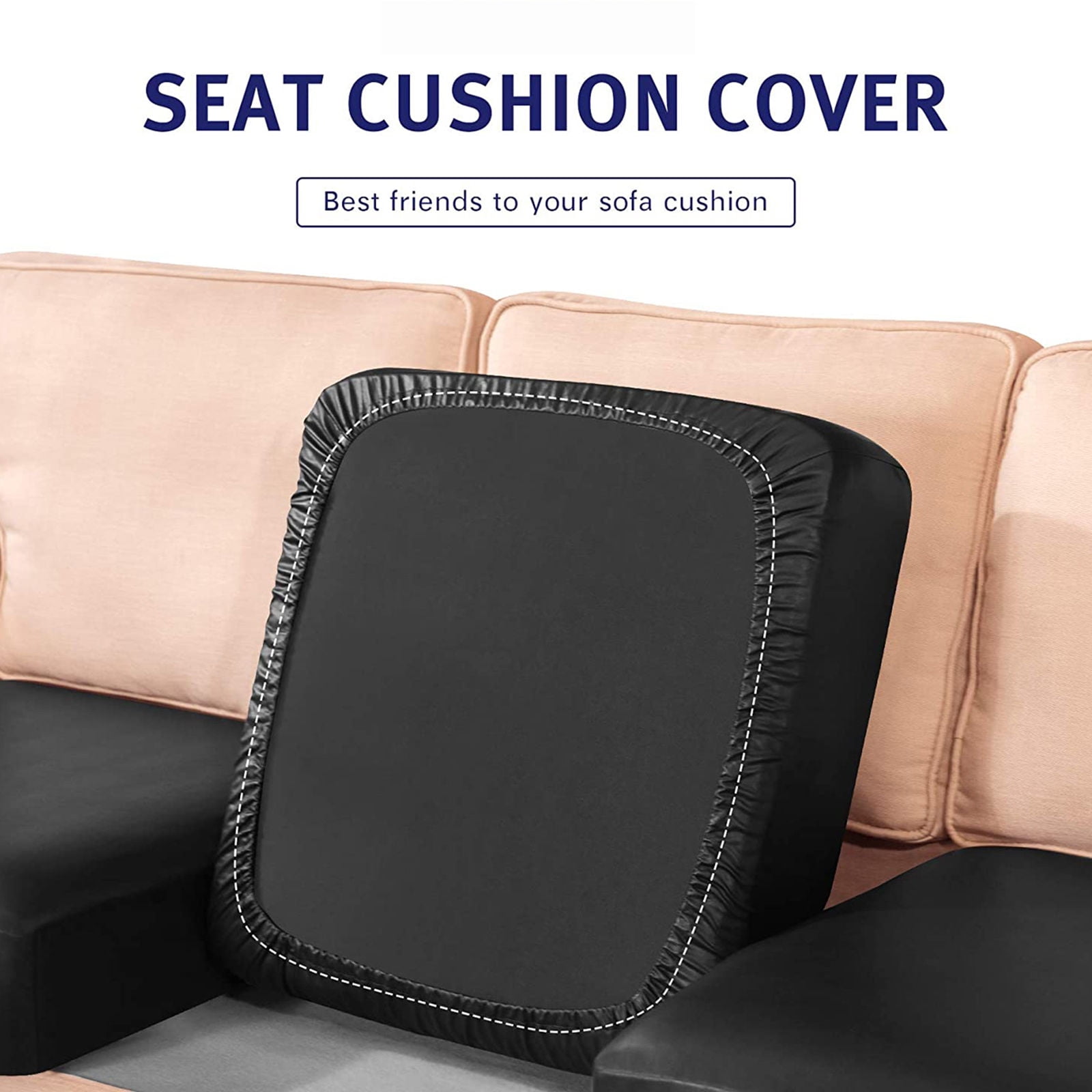 Water Resistant Cushion Cover, Leather Couch Cushion Cover Soft Furniture Protector Easy to Clean and Durable Cushion Cover for Restaurant-black-3-Seat