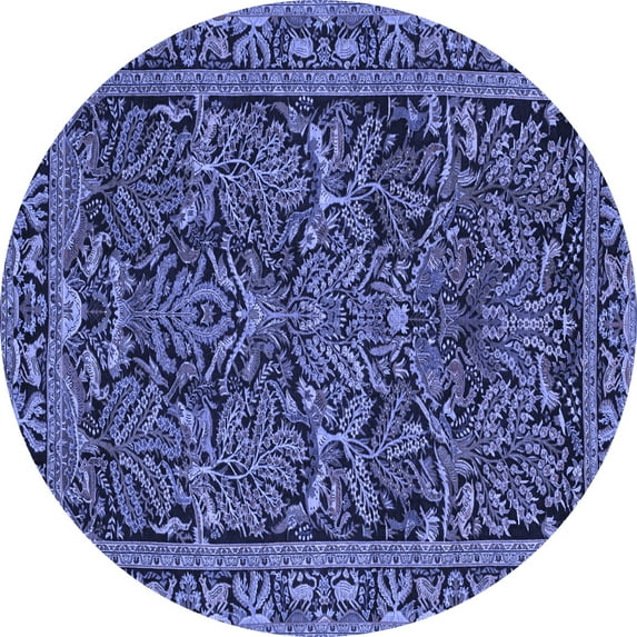 Ahgly Company Machine Washable Indoor Round Persian Blue Traditional Area Rugs, 6' Round