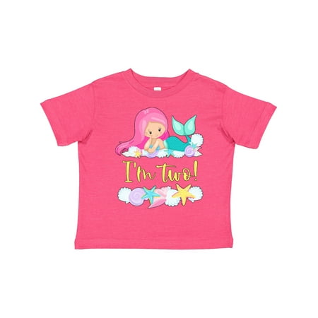

Inktastic I m 2 Mermaid with Pink Hair and Shells Gift Toddler Boy or Toddler Girl T-Shirt