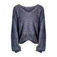 thumbnail image 4 of VISALY V Neck Pullover Sweater Crochet Sweaters Womens Sweaters Casual Long Sleeve V Neck Lightweight Crochet Pullover Sweater Tops Mesh Sweaters Fashion Sweatshirt Plus Size Sweaters Navy L, 4 of 6