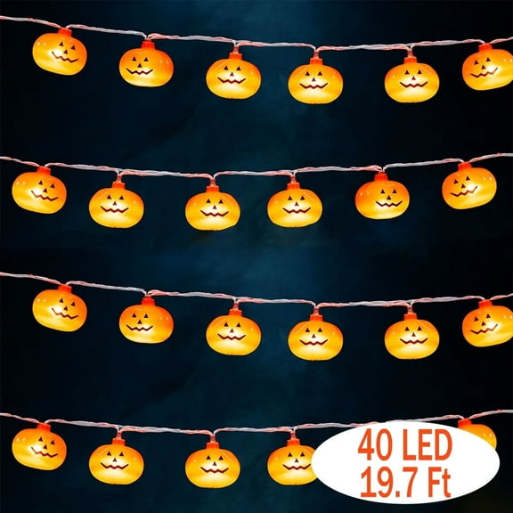 Halloween Decorations Pumpkin String Lights, 40 LED 19.7 FT 3D Cute Waterproof Orange Jack-O-Lantern Battery Operated Lights for Indoor Outdoor Party Decor