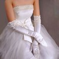 thumbnail image 3 of Kripyery 1 Pair Ladies Gloves Bride Wedding Gloves Over Elbow Length Romatic White Faux Pearl Pleated Satin Full Fingers Prom Party Gloves, 3 of 8