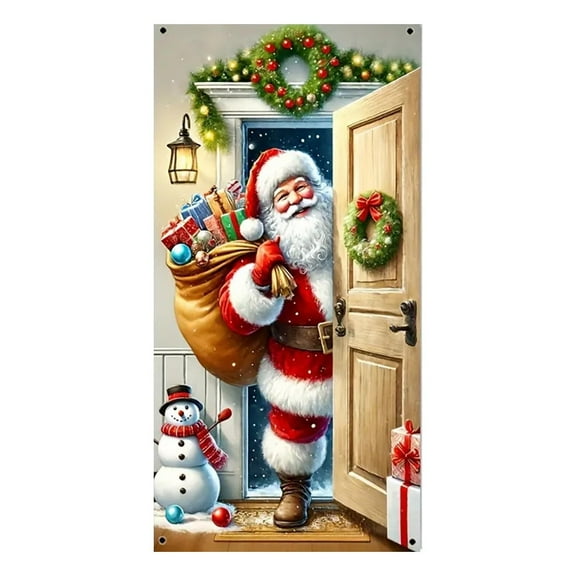 TanSiDing 1pcs Christmas Door Cover Decoration Fabric Polyester Holiday Front Door Hanging Party Decor Indoor Outdoor Festive Merry Xmas Winter Season 35.43*70.87in