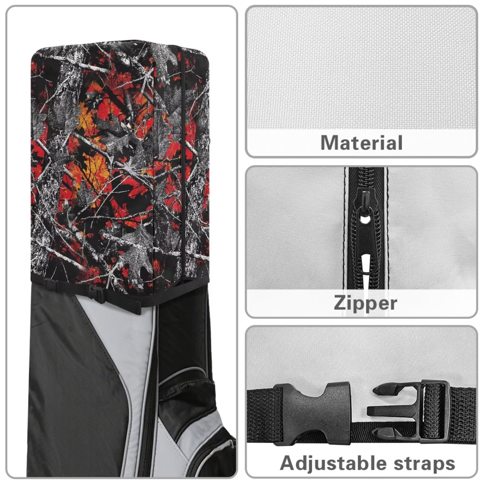 Chririnla Branch Hunting Camo Golf Bag Rain Hood Waterproof Easy Storage Gear Golf Club Rain Cover Quick-On Design Adjustable Straps Easy to Use Fits Golf Stand/Cart Bags