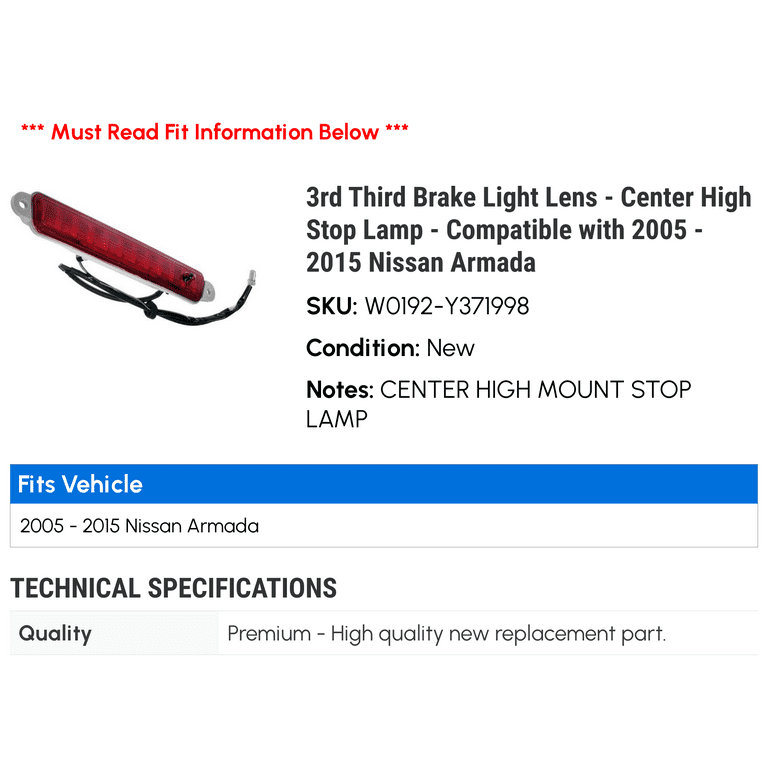 3rd Third Brake Light Lens Center High Stop Lamp Compatible