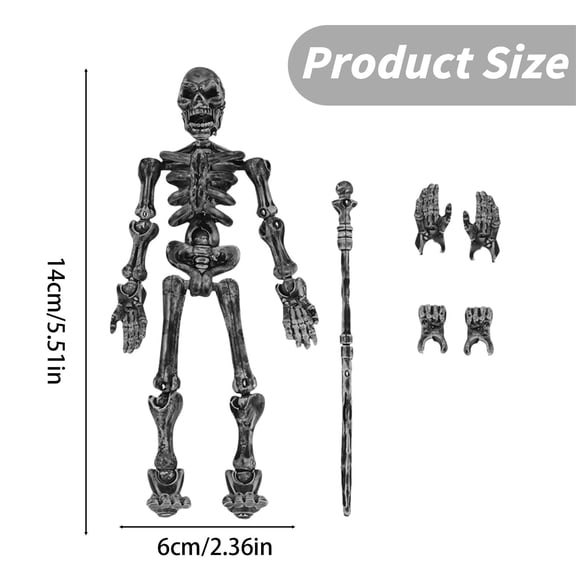 Clearance Under $1.66! 1PC Articulated Skeleton Figure, Poseable Halloween Desk Ornament with Magnetic Stand, Plastic, (One Size, Silver)
