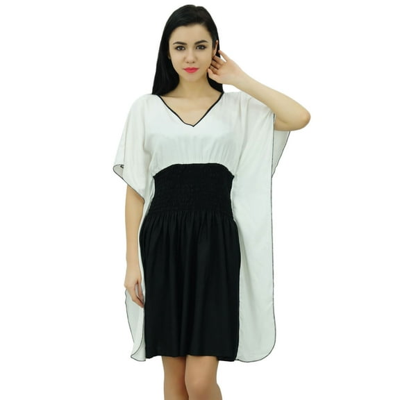 Bimba Women's Summer Beach Wear Kaftan Smocked Waist Short Caftan Dress