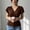 Coffee, variant on Women's Solid Color V-Neck Flutter Short Sleeve Ruched Waist Top – Slim Fit Blouse Fashionable Vacation & Daily Wear Black，XL