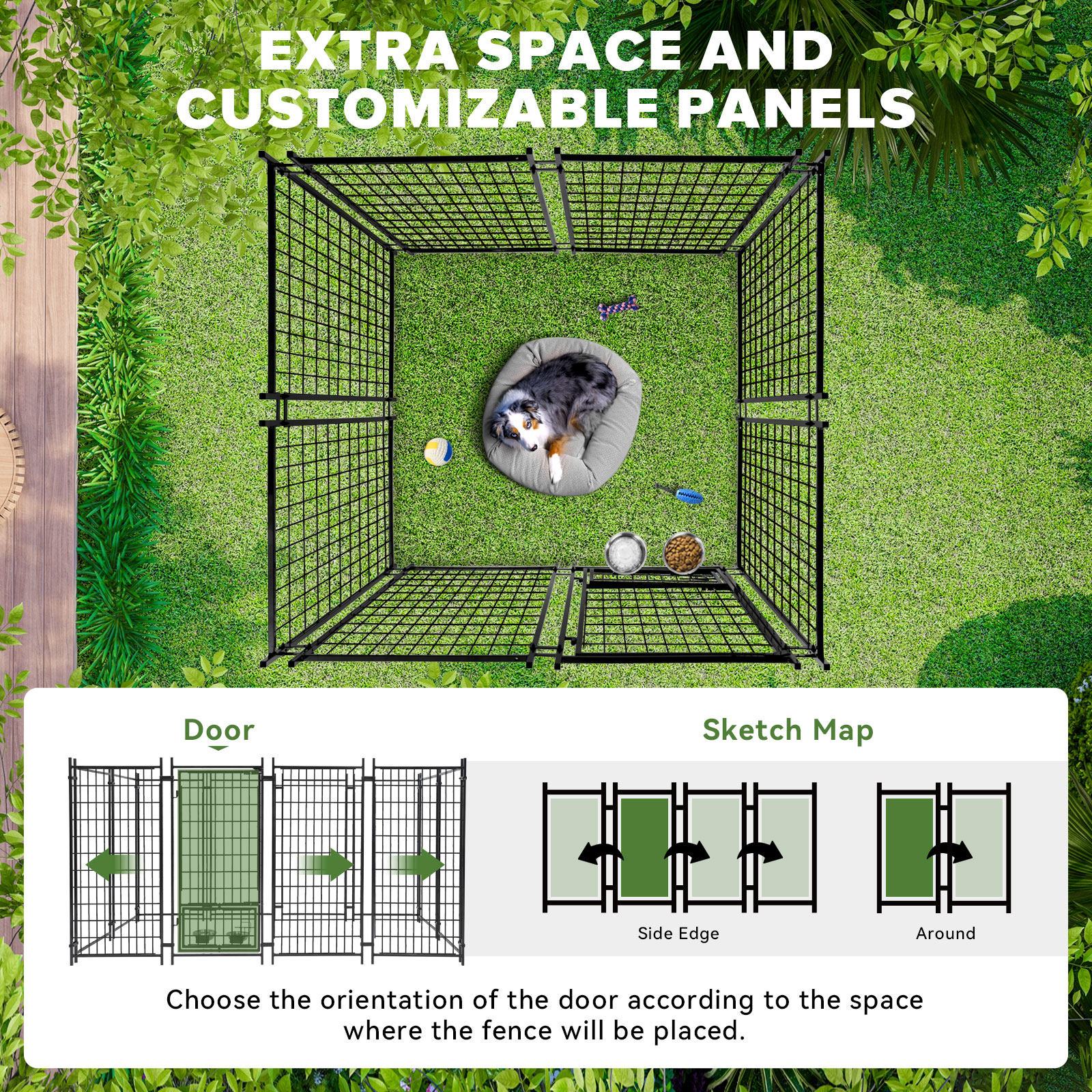 Oranland 4'x 4'x 6' Outdoor Large Dog Kennel, Welded Rectangular Dog Pens Cage with Waterproof Cover, Dog Playpen with 2 Rotating Bowls & Secure Lock for Patio, Garden, Backyard