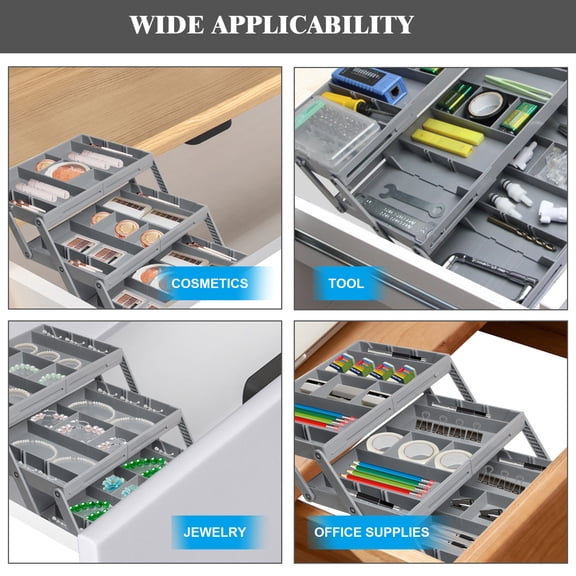 Trendix Office Supplies Crafts Storage Case Storage Tray, Foldable Jewelry Storage Box Multi Compartments 3 Tiers, Adjustable
