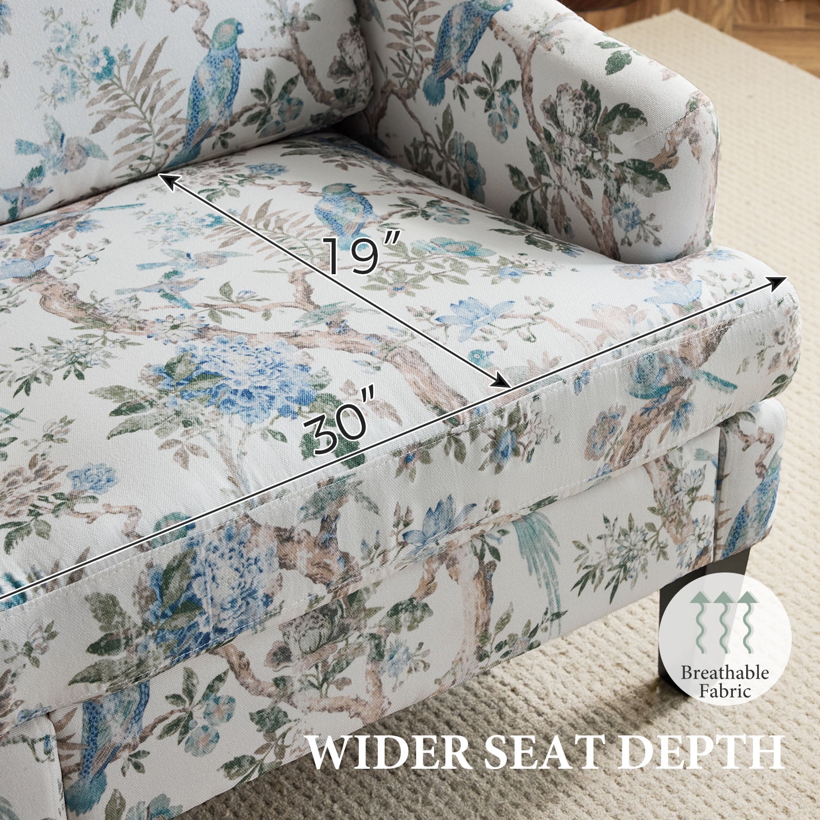 Bezseller Floral Accent Chair, Upholstered Armchair with Solid Legs,for Living Room, Bedroom, Office, Beige