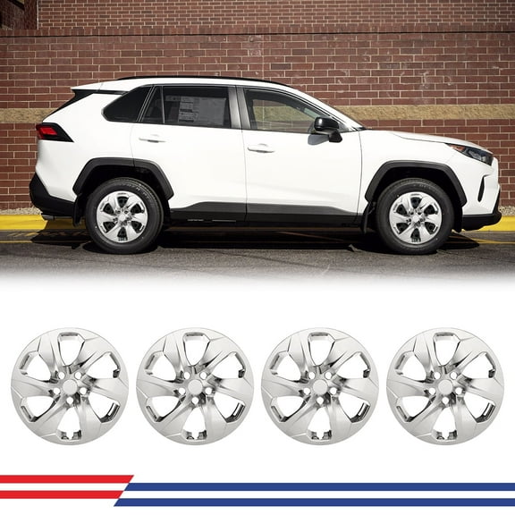 4Pcs/Set 17" Hubcaps Wheel Rims Cover Fit for 2019-2025 Toyota Rav4 Compatible with Steel Wheels Snap on Installation ABS PC Material(17-inch,Chrome)
