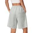 thumbnail image 5 of Womens Bermuda Jean Shorts Elastic Waisted Long Denim Short Knee Length Baggy Jeans Soft Cotton Blend for All Day Comfort. Beige L, 5 of 9