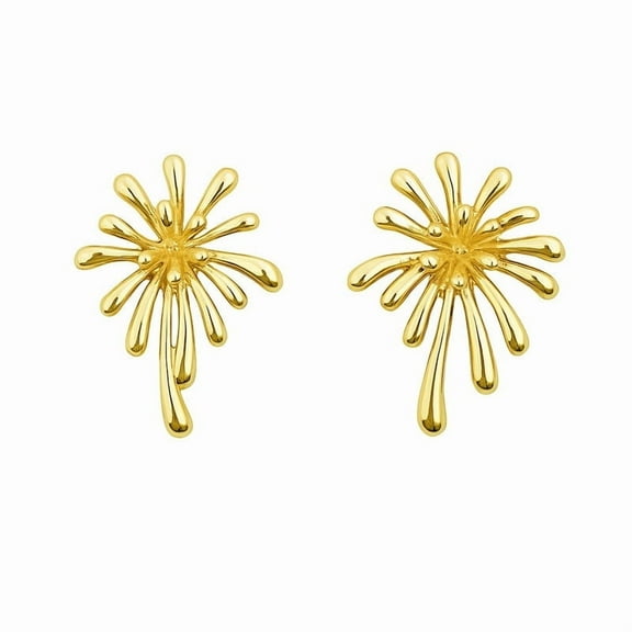 Gold-Plated Stainless Steel Firework Burst Stud Earrings for Women - Anti-Tarnish