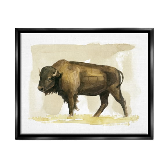 Stupell Bison Rural Animal Watercolor Animals & Insects Painting Black Floater Framed Art Print Wall Art