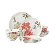 Lenox Butterfly Meadow Holiday 12 Piece Dinnerware Set, Red/Green