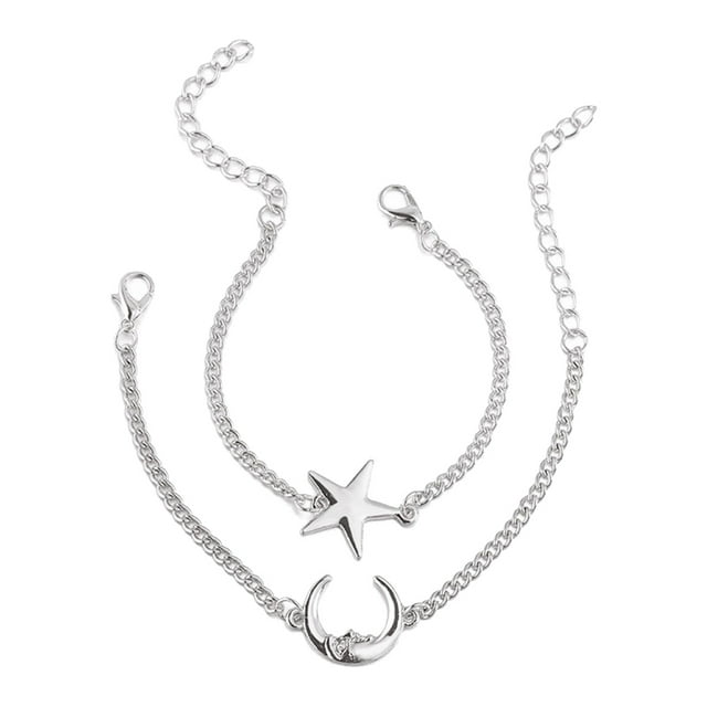 Pulsera Pulsera De Mujer Pulsera Simple De Moda Estrella Y Luna Pulsera De Dos Piezas Para MujerPlata ANGGREK Descripción de la referencia
