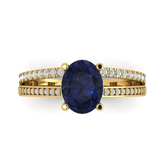 Solitaire with Accents Engagement Ring for Women - 2.32ct Simulated Blue Sapphire in 14K Yellow Gold Promise Ring