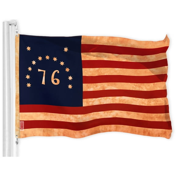 G128 Bennington 76 Tea-Stained Flag | 3x5 Ft | LiteWeave Pro Series Printed 300D Polyester | Historical, Indoor/Outdoor, Vibrant Colors, Brass Grommets, Thicker and More Durable Than 100D Polyester