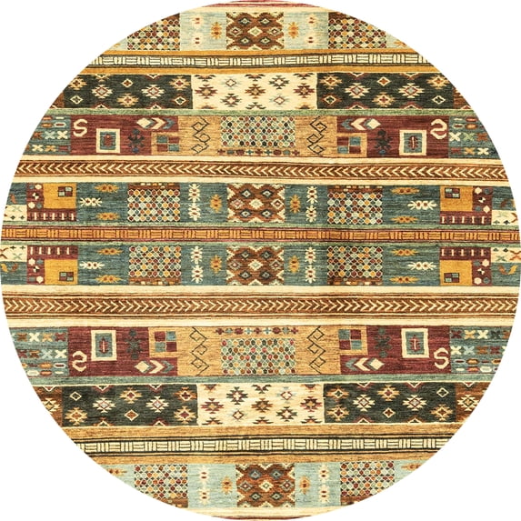 Ahgly Company Indoor Round Abstract Chrome Gold Yellow Abstract Area Rugs, 6' Round