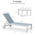 thumbnail image 3 of PURPLE LEAF Outdoor Chaise Lounge Set of 3, White Aluminum Adjustable lounge Chairs with Wheels & Table for Pool，Patio，Deck，Steel Blue, 3 of 10