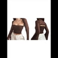 thumbnail image 3 of Conjuntos de Dos Piezas para Mujer: Top de Corsé de de Larga, Moderno Y2K, Escote Cuadrado, Corpiño para Salir, Top Corto Tipo Chal Marrón L, 3 of 7