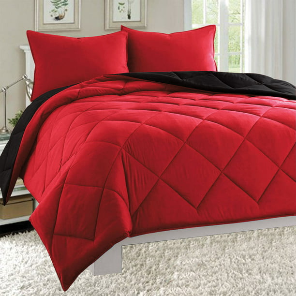 Empire 3pc Reversible Comforter Set Microfiber Quilted Bed Cover King Size Red Black Walmart Com Walmart Com