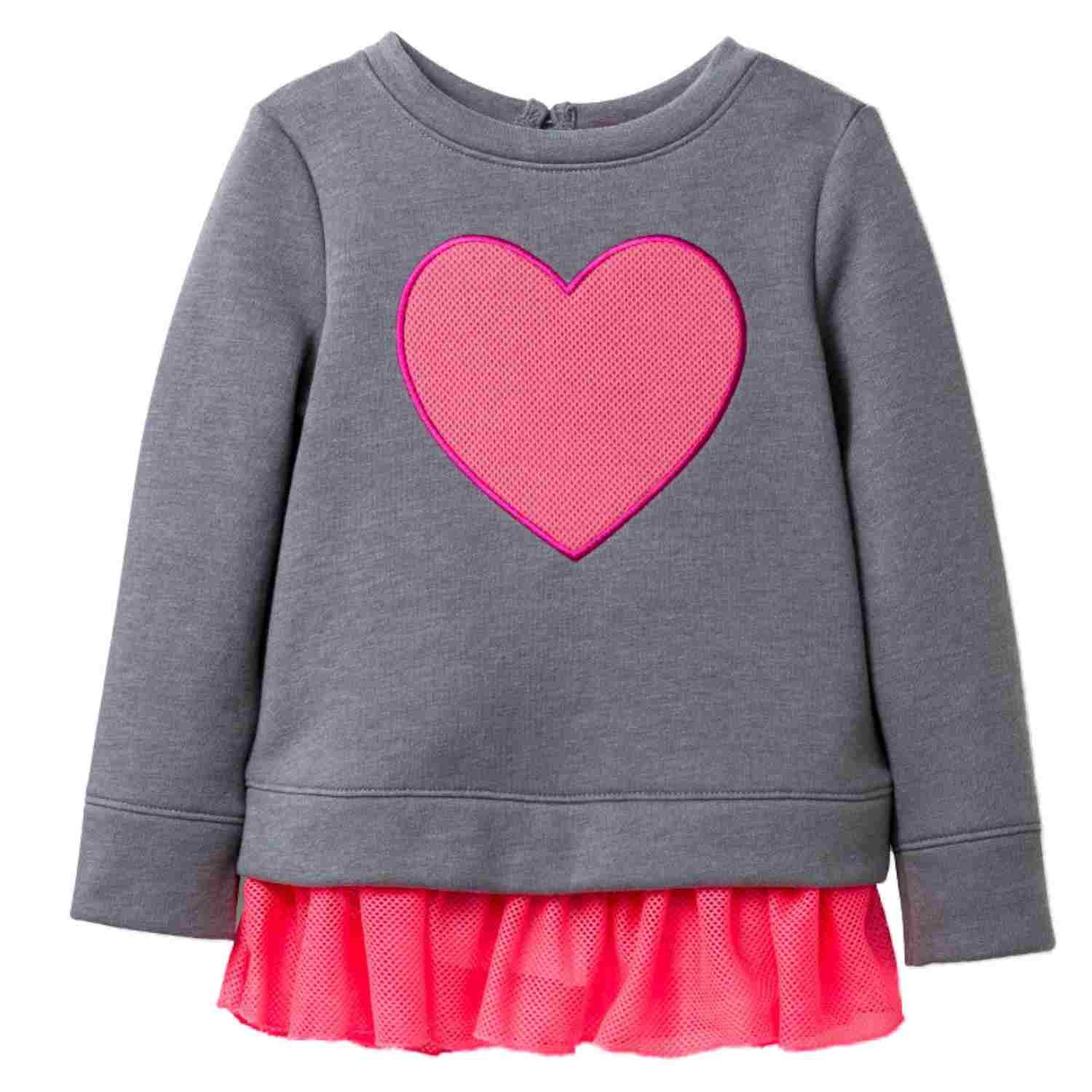 Girl's Size 18 Months Cat & Jack Pink/Gray Heart Ruffle Sweatshirt Nwt #12732