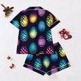 thumbnail image 6 of Feancey Womens 2 Piece Outfits Dressy Casual Easter Colorful Eggs Printed Pajama Sets Comfy Short Sleeve Button Down Shirts and Shorts Set Black XXL, 6 of 6