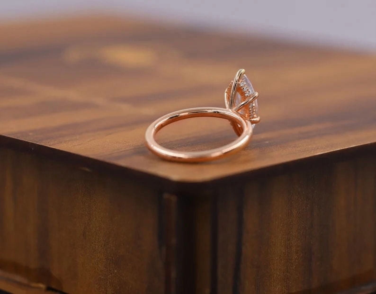 solitaire jewels 2CT Marquise Moissanite Hidden Halo Engagement Ring For Women, 10K Rose Gold