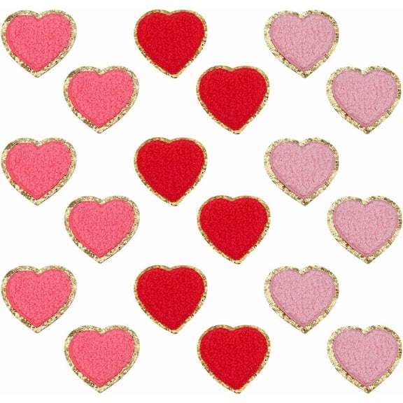 18 Pcs Heart Chenille Patches 3 Styles Love Heart Shape Iron on Patch Cloth Towel Embroidery Appliques Gold Border Sew on Appliques Cloth Repair Patches for Jackets Dress Hat Jeans DIY 1set