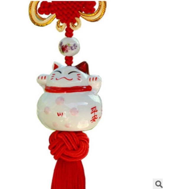 Abastado Feng Shui Lucky Cat Colgante de cerámica para colgar para la riqueza y la fortuna
