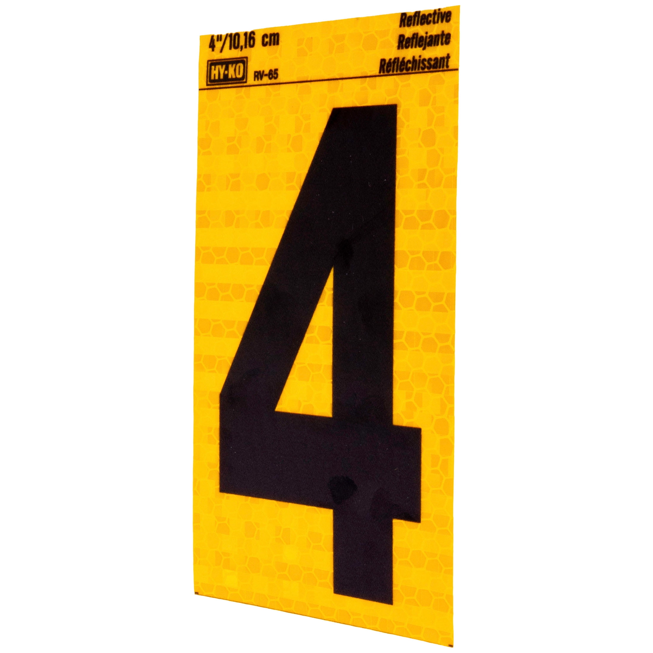 (2 pack) HY-KO 4" Yellow Self-Adhesive Reflective Number 4