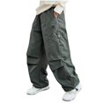 thumbnail image 2 of Qunyiney Outdoor Boys Cargo Pants Casual Gray Pants Wide Leg with Pockets Relaxed Fit Pants Size 5, 2 of 5