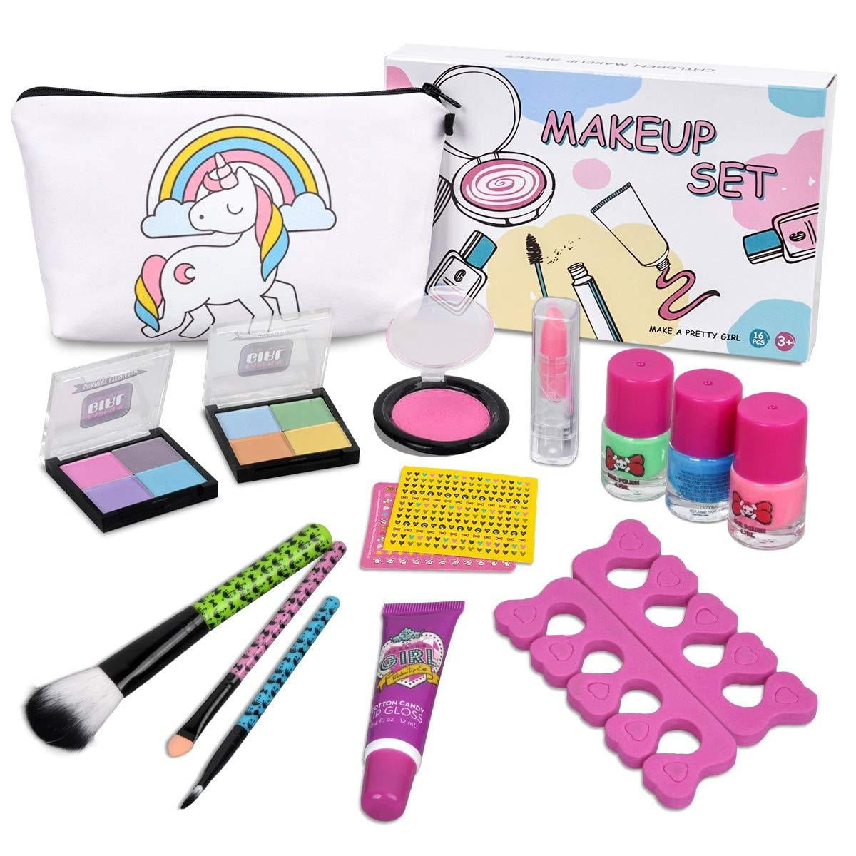 Non-Toxic and Washable Kids  Makeup and Nail Set for Pretend Play Unicorn