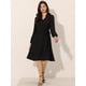 thumbnail image 4 of Vestido de gasa para mujer Allegra K elegante con volantes cuello En V informal de negocios con cinturón Negro XS, 4 of 6