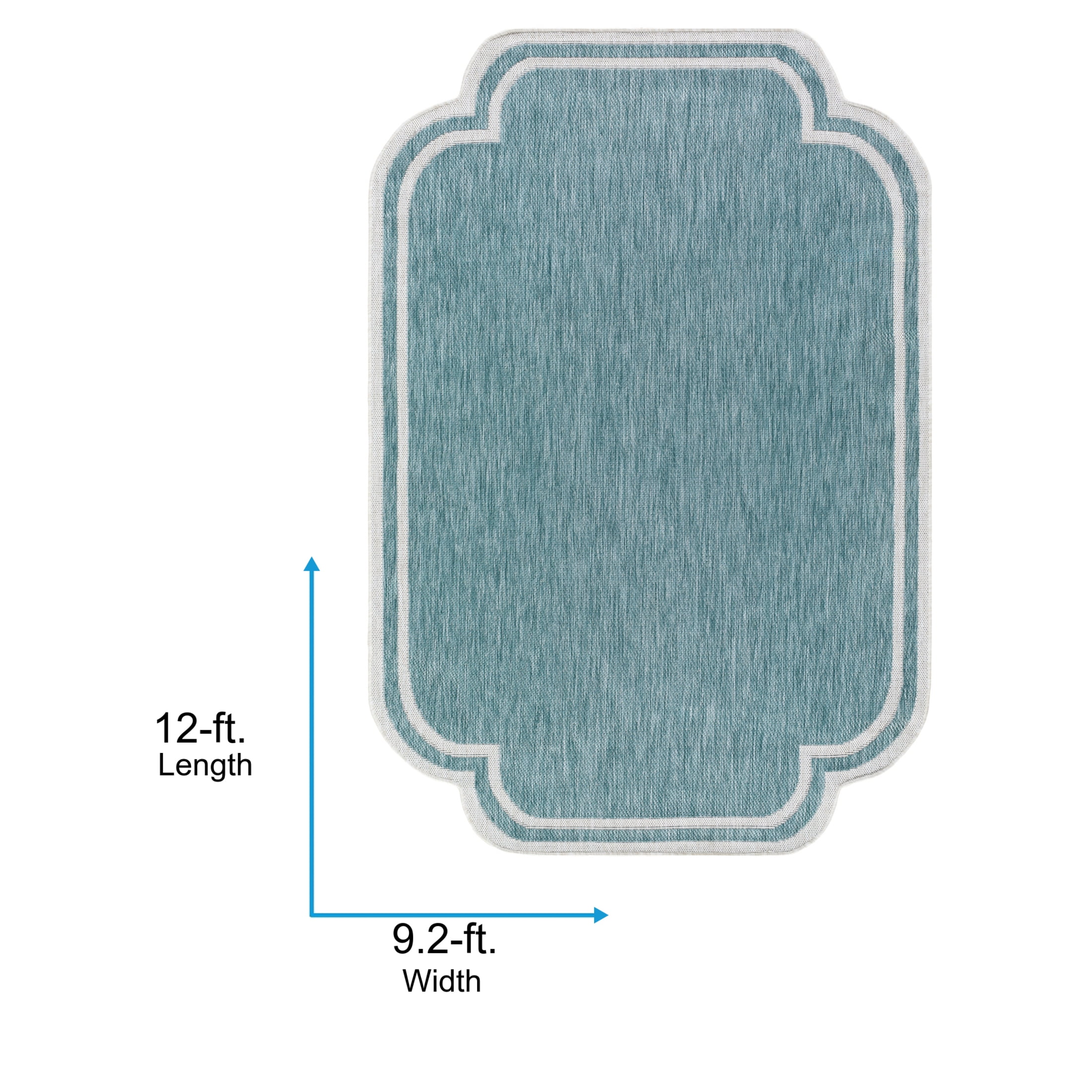 Livabliss Miami Beach Modern Border Outdoor Area Rug, 9'2" x 12', Aqua/White