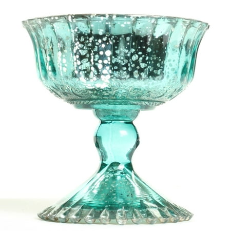 Koyal Wholesale 4.5-Inch Aqua Blue Glass Compote Bowl Pedestal Flower Bowl Centerpiece