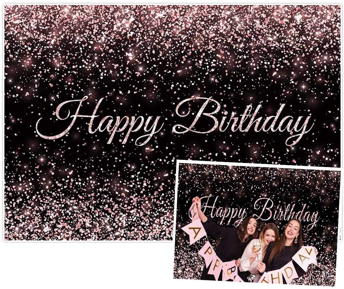 Allenjoy 7x5ft Photography backdrops Black and White Stripe Stripes Watercolor Pink Rose Flower Golden Glitter Circles Banner Birthday Party Event Wedding Bridal Shower Photo Studio Booth Background