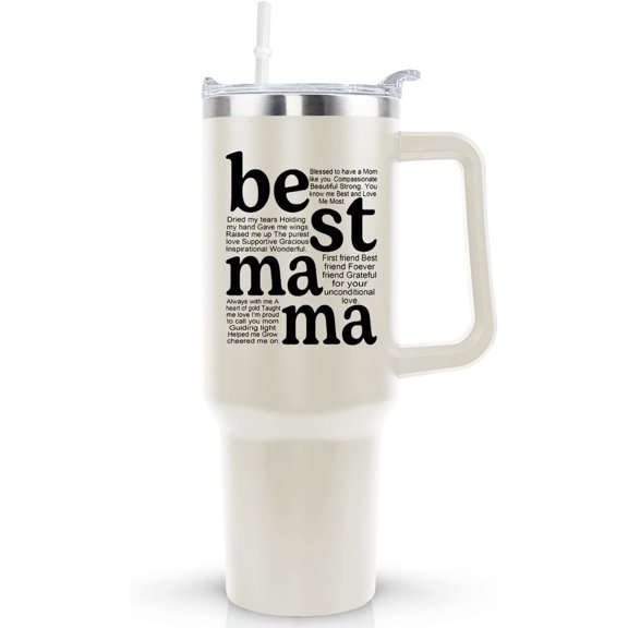 Gifts for Mom Best Mama 40 oz Tumbler with Handle Coffee Mug Drinking Cup Mothers Day Birthday Christmas Gifts from Daughter Son