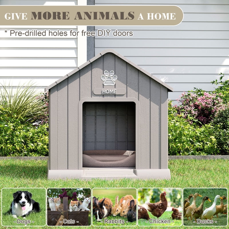Bifanuo Durable Dog House, Indoor Outdoor Wateproof Doghouse, Pet Plastic Dog kennel for Small Medium Dogs,Grey and Blue ,29.9L x 32.3W x 32.5H Inchs