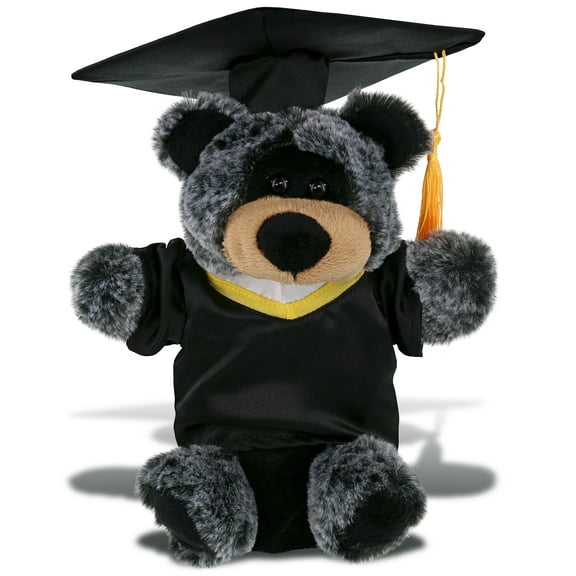 DolliBu Black Bear Graduation Plush Toy - Super Soft Plush Black Bear Graduation Hand Puppet Animal Dress Up with Gown and Cap with Tassel Outfit - Congratulatory Graduation Gift - 9 Inches
