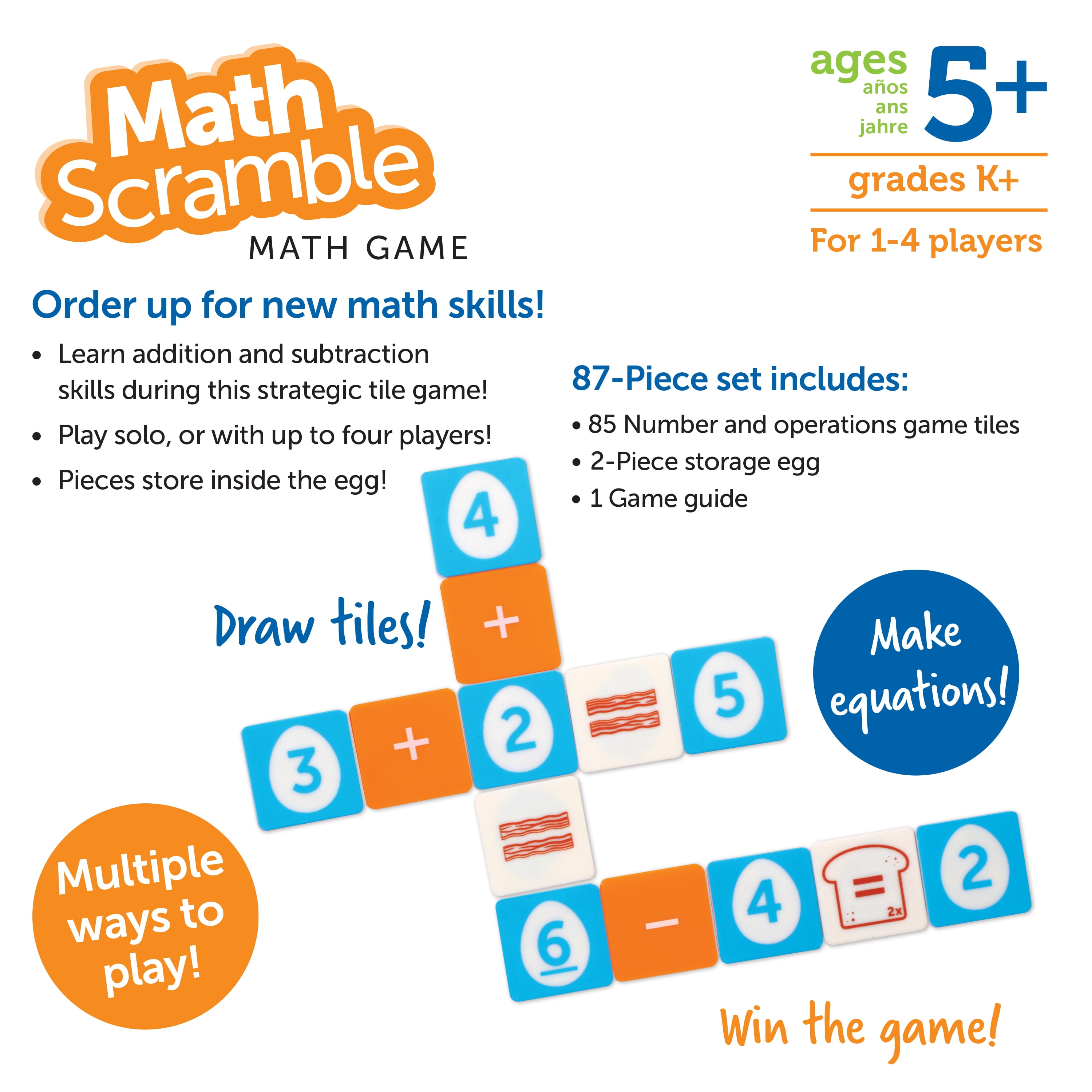Learning Resources Math Scramble Game - 87 pieces, Educational Games for Boys and Girls Ages 5+, Math Games for Kids