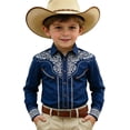 thumbnail image 4 of Kids Western Cowboy Style Long Sleeve Print Casual Button Down Shirt for Boys Daily Wear Navy 130, 4 of 4