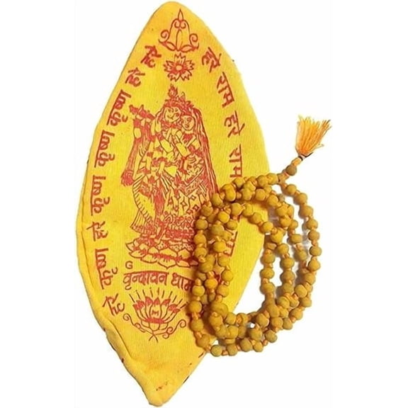 BishtHub Fashion Tulsi Haldi Japa Mala Original 108 Beads Pure Tulsi Jap Mala With Goumukhi Bag For Mantra Iskcon Krishna